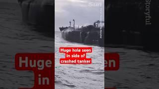 Huge hole seen in side of crashed oil tanker after North Sea collision