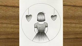 Girl circle drawing easy | very easy girl drawing step by step | circle drawing