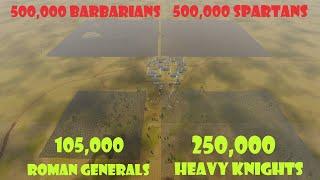 1,000,000 Spartans & Barbarians vs 355,000 Roman Generals & Heavy Knights | Castle Fight | UEBS 2