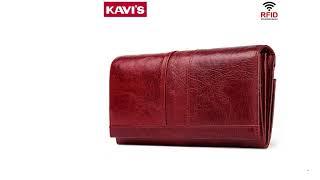 KAVIS Genuine Leather Women Long Purse