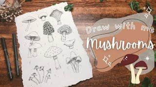 Draw with Me ||  Let's draw Mushrooms  #drawingtutorial #drawwithme #cottagecore