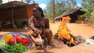 African village #cooking| Surprising Stranger Family With Chicken for Lunch.