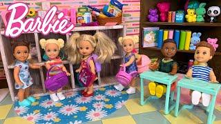 Barbie Dolls First Day of Preschool Routine Story! Barbie Classroom and Toddler Twins