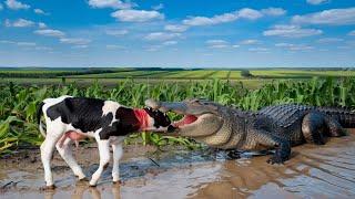 An old woman’s calf in America, trapped in barbed wire, tragically killed by a crocodile