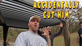 DIDN'T MEAN TO HURT HIM |tiny house homesteading off-grid cabin build DIY HOW TO sawmill tractor