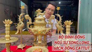 Giá bộ đỉnh thờ bằng đồng Cattut 68cm nặng 36kg