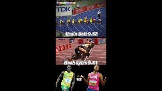 Side by Side: Usain Bolt 9.58 WR vs Noah Lyles 9.81 PB #trackandfield #olympics