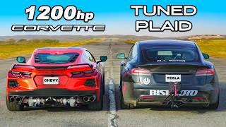 1200hp Corvette C8 v Model S Plaid: DRAG RACE