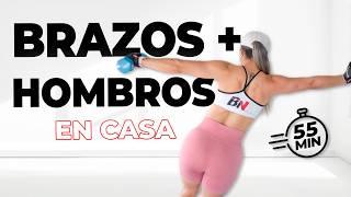 Rutina DEFINIR HOMBROS, BICEPS y TRICEPS con BISERIES en CASA [50 MIN] - Rutina en Tiempo Real