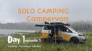 SOLO CAMPING in the Lake with Rain | Campervan nissan Evalia | Tamblingan lake | relaxing camp ASMR