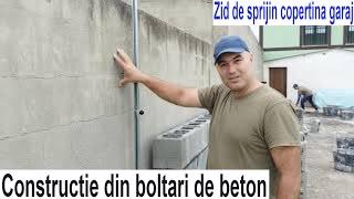 Constructie zid din boltari de beton-pregatim zona de lucru copertina garaj deschis