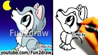 How to Draw a Cartoon Wolf - Draw Animals Cute Art - Fun2draw | Online Drawing Lessons