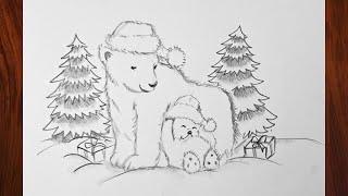 How To Draw Polar Bear | How To Draw Christmas Stuff | Christmas Drawing Easy and Beautiful