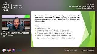 Civil Law Pre-Week Lecture with Atty. Ed Vincent A. Albano III ️