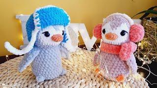 Crochet tutorial penguin (14 cm) crocheted with plush yarn.