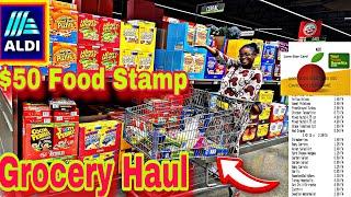 $50 FOOD STAMP GROCERY HAUL AT ALDI-SUNDAY DINNER ON A BUDGET!