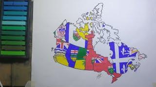 Drawing Canada flag map | Canada provincial flag map