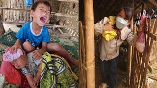 Orphan boy went looking for wild cassava and brought it back to cook as food for his younger brother