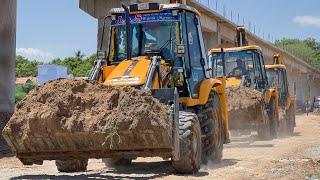 JCB 3DX SUPER 4x4 and Tata 200 Excavator Working together on Making Road in River New Water Bridge