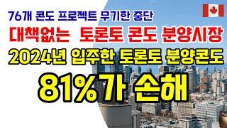 2024년 입주한 토론토 분양콘도 투자자 81%가 손해/ 76개 토론토 콘도 프로젝트 공사중단 /  벼랑끝에 내몰린 콘도 투자자 / 콘도유지 비용 21% 상승