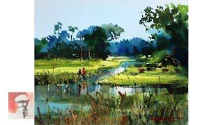 Watercolor Painting Wet in Wet Demonstration by Shahanoor Mamun | How to Paint Watercolour Scenery