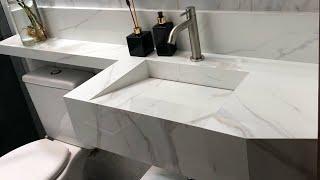 Marble bathroom sink with porcelain tile with all sizes and steps