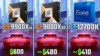 RYZEN 9 9900X3D vs RYZEN 7 9800X3D vs INTEL i7-12700K | Test in 6 Games