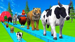 Paint & Animals Cow,Gorilla,Elephant,Lion,Tiger,Dinosaur, Fountain Crossing Transformation Cartoon