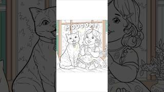 Cute Baby & Cat Coloring | Satisfying Timelapse #shorts #colorbynumber