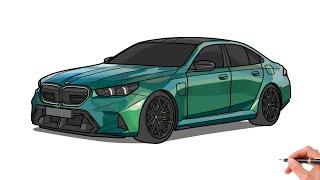 How to draw a BMW M5 G90 2024 / drawing bmw 5 series car step by step