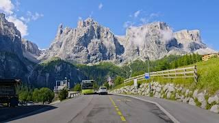 Dolomites Scenic Drive 4K | Cortina - Valparola Pass - Sella Pass - Canazei