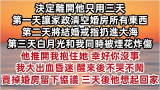 決定離開他只用三天 第一天讓家政清空我在婚房所有東西 第二天將結婚戒指扔進大海 第三天白月光和我同時被煙花炸傷 他推開我抱住她 幸好你沒事 我大出血昏迷 醒來後不哭不鬧 賣掉婚房 三天後他想起回家