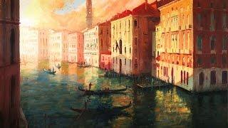 Grand Canal at Sunset - original oil Venice Italy painting by Christopher Clark, fine art