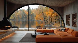 Tranquil Autumn Cabin Ambience With Soft Jazz Music & Crisp Autumn Air For Study, Relax & Working