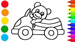 How to draw a bear driving a car | step by step