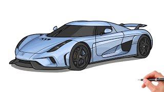 How to draw a KOENIGSEGG REGERA / drawing koenigsegg regera 2016 sports car