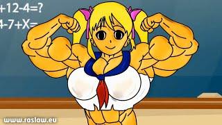 Muscle girl flexing her biceps - 2D animation