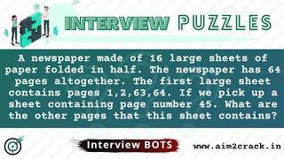 Newspaper puzzle | Find other page numbers in newspaper  | Interview Puzzle | P01| Aim2crack