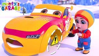 Car Lost Its Wheel | Who Took The Wheel ? | Nursery Rhymes - Monty's Garage