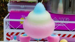 솜사탕아트, 예쁜 무지개 솜사탕 만들기 / Cotton Candy Art Making a Pretty Rainbow, Seoul Korea, 4K Video