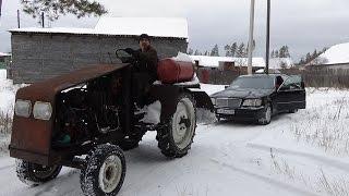 Мерседес W 140 ,тащим самодельным трактором .