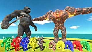 Epic Colourful Battles | King Kong + Colourful Goro vs Colourful Lava Golem Team - ARBS