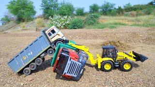 Ashok Leyland Tipper Scania Dumper Truck Accident Heavy Sand Loading Pulling Out JCB Backhoe ? CSToy