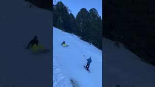 Snowboard beginner on the ski lift takes out everyone