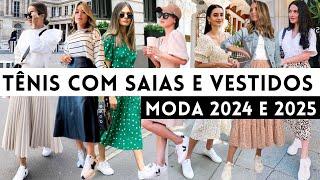 LOOKS ELEGANTES COM TÊNIS COM SAIAS E VESTIDOS!