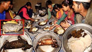 Rabbit curry  by Dharme's daughter with rice || a village family enjoying Rabbit meat curry rice ||