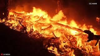 GIANT FLAMING TREE ROLLS DOWN HILL | Radford Fire | Big Bear CA