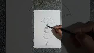 how to draw a girl with an umbrella | EASY DRAWING GIRL WITH UMBRELLA #vkpartdrawing #girl #painting