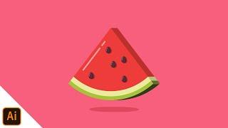 Adobe Illustrator: Draw Watermelon  Step By Step | Flat Design Vector