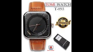 TOMI T-093 Best Quality Imported Leather Straps Waterproof Wrist Watch for Men Brown+Silver